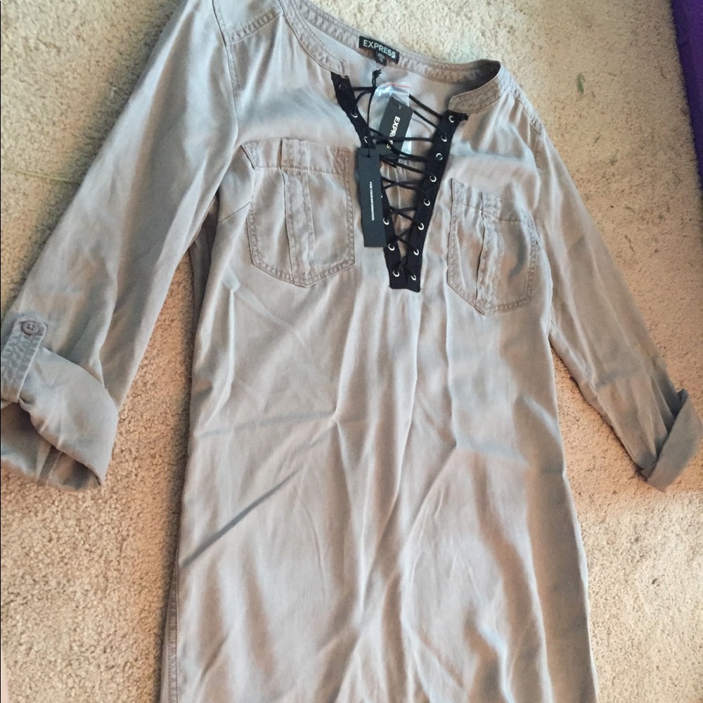 Twill lace up dress.